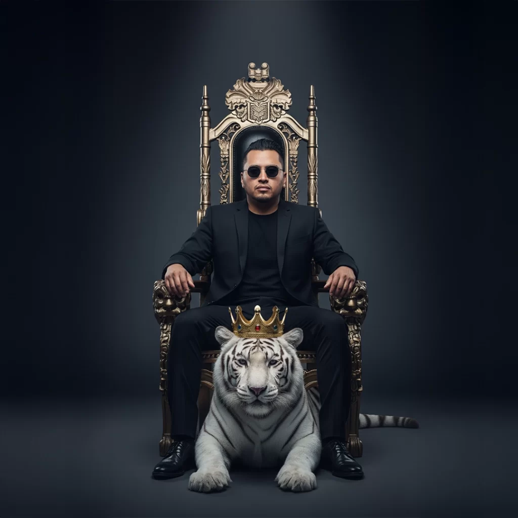 retrato editorial con tigre blanco