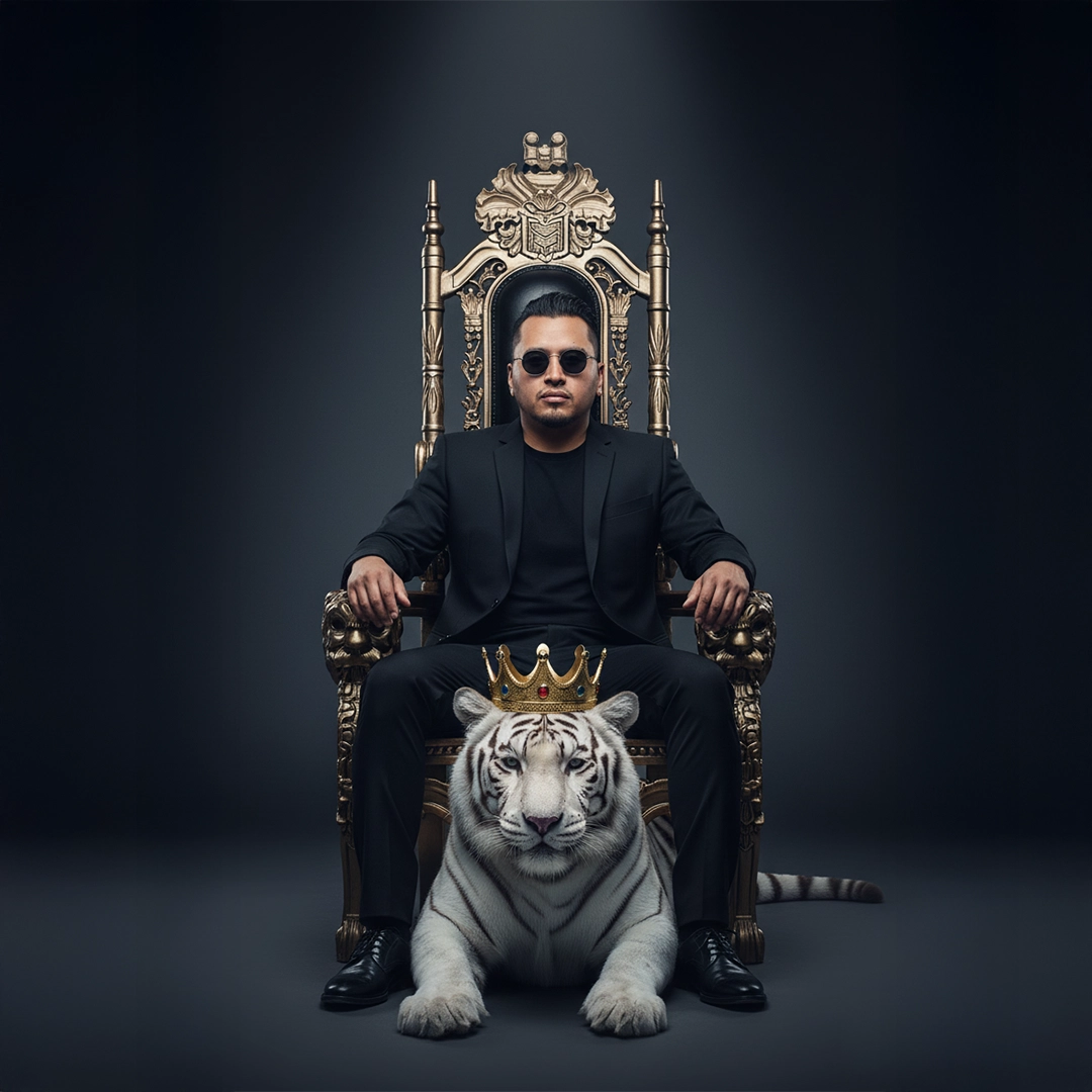 retrato editorial con tigre blanco